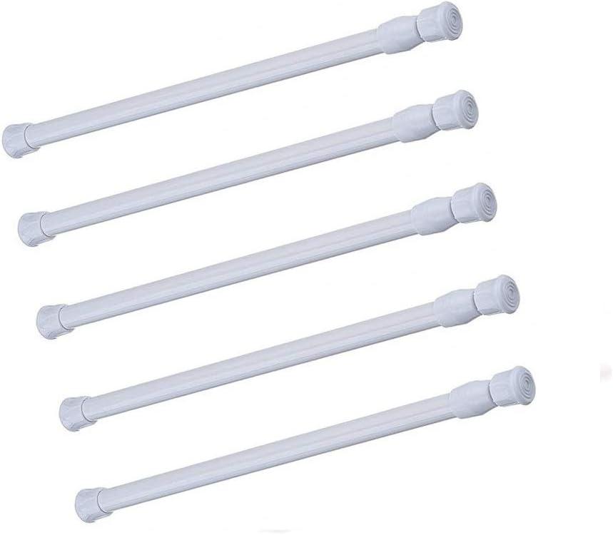 Spring Curtain Tension Rods, 5 Pack Cupboard Bars Tensions Rods 15.7 to 28 Inches Adjustable Extension Rod for Bathroom Window Closet refrigerator bar DIY Projects (White)
