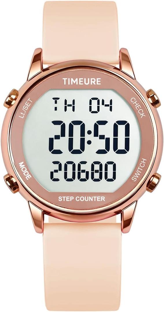 TIMEURE Pedometer Watch for Women, Step Counter for Walking No App/Phone Required Step Counter, Waterproof Fitness Calorie Tracker, Distance Tracking, Alarm, Large Digital Display Watch, TU-2509