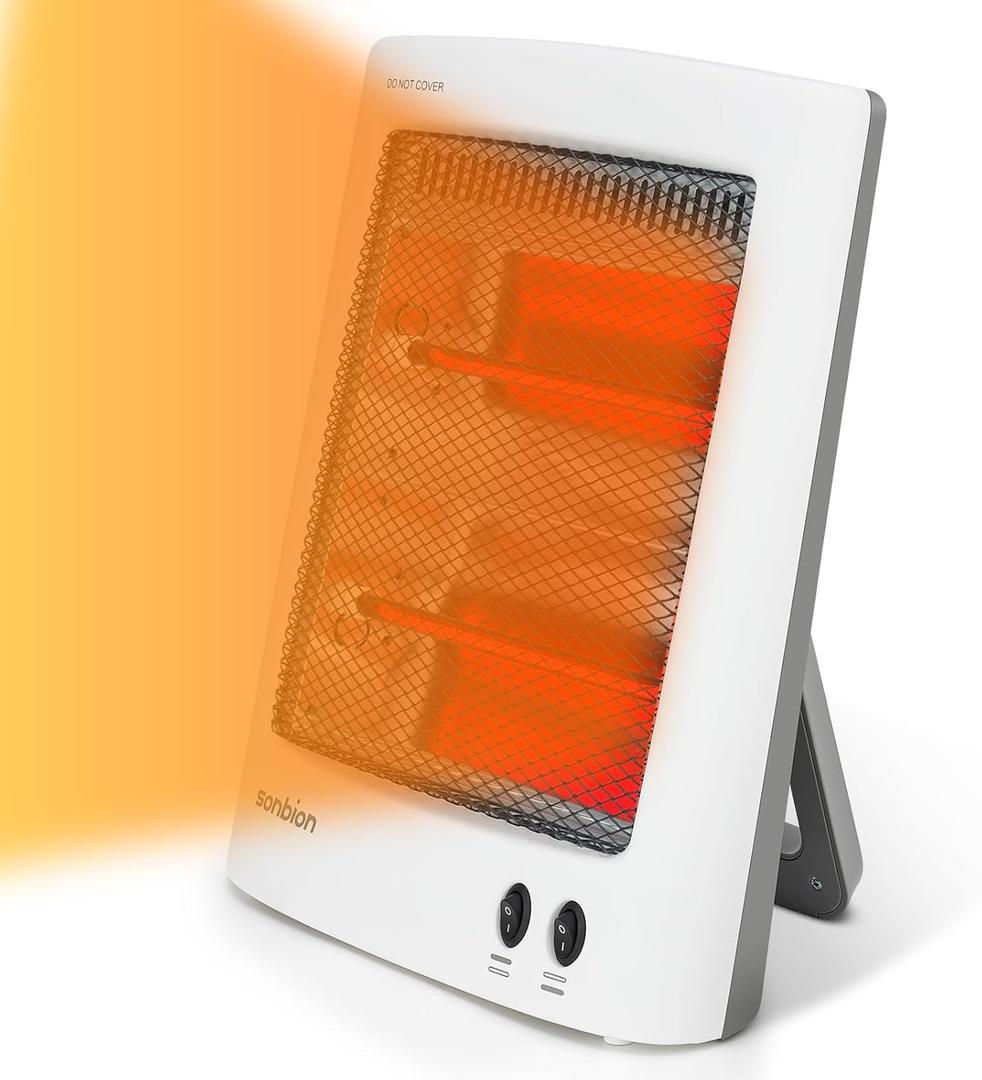 Infrared Heater, Portable Electric Heater, Space Heater for Indoor Use, Radiant Heat for Home Office, Two Heat Settings with Foldable Holder, Overheat and Tip-over Protection (White)