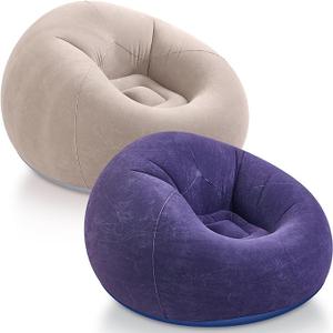Realspring Inflatable Bean Bag Chair, Outdoor Inflatable Camping Chairs, Lazy Sofa, Foldable, Portable Loungers for Adults and Kids (Brown, Blue, 2 Pack)