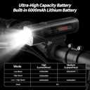 Super Bright Bike Lights for Night Riding, 2 Powerful LED for High Beam Low Beam Bicycle Lights, 6000mAh USB-C Rechargeable Bike Headlight, Smart Brake Bike Taillight, IPX6 Waterproof & Aluminum Alloy