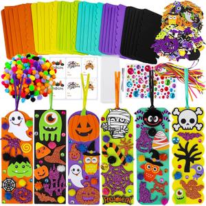 Winlyn 36 Sets Halloween Craft Kits Fall Kids Crafts DIY Halloween Bookmarks Art Sets Pumpkin Jack-O'-Lantern Bats Monster Foam Stickers Arts and Crafts for Kids Classroom Activities