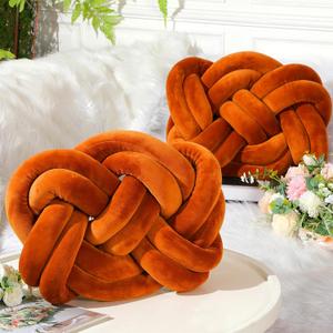 Sintuff 2 Pcs Knot Pillow Soft Decorative Knotted Throw Pillow for Couch Home Sofa Bedroom Decor to Add Comfort and Style(Orange,14 x 16 Inch)