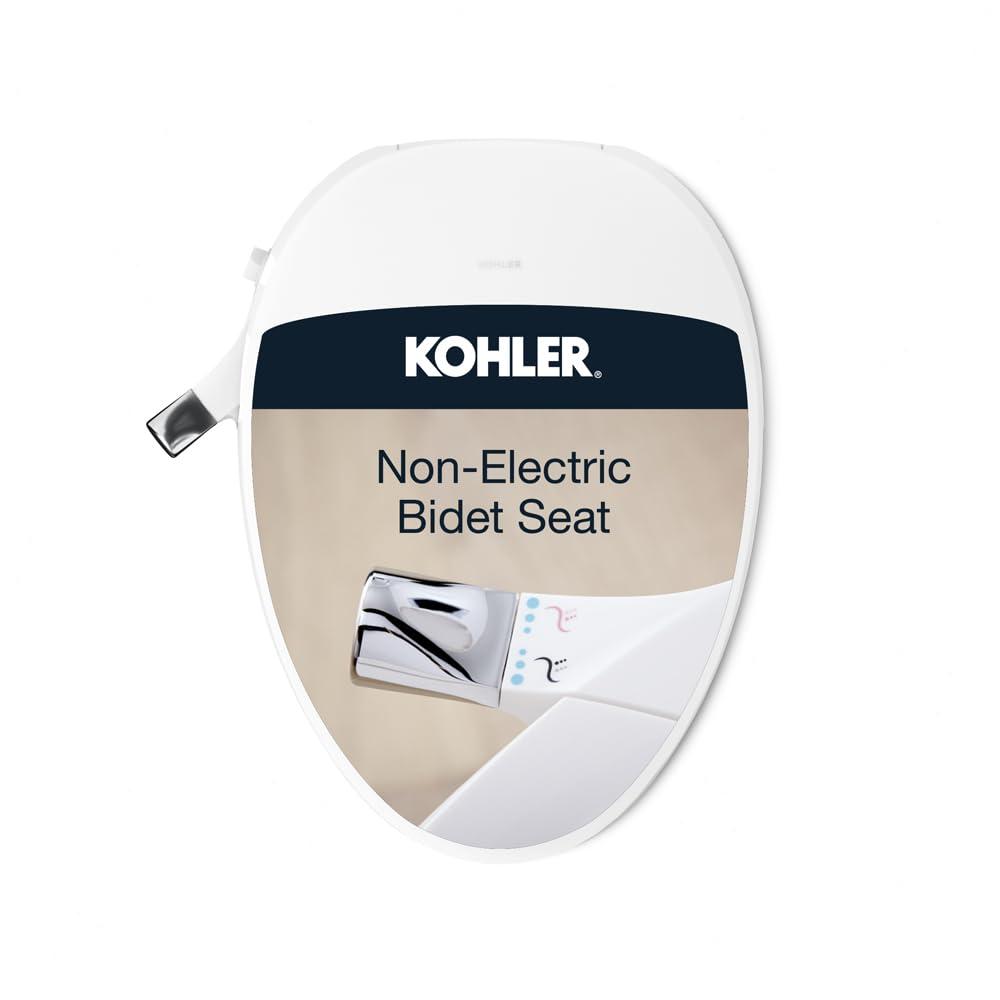 Kohler PureWash M300 Manual Bidet Toilet Seat, Elongated & Low Profile, Non-Electric, Adjustable Water Pressure, Frontal & Rear Wash, Self Cleaning, White, Chrome Handle