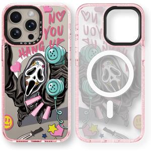 Magnetic for iPhone 15 Pro Max Magsafe Case Cute - Durable Shockproof 6.6 ft Drop Impact Phone Case - Funny Skeleton Design for iPhone 15 Pro Max 6.7" Glitter Pink