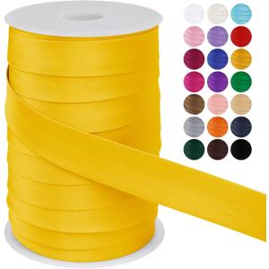 LEREATI Satin Bias Tape Double Fold 1 Inch x 55 Yards, Bias Tape for Sewing, Polyester Quilt Binding Tape, Piping Trim Fabric Tape for Hemming, Seaming, DIY Crafts (Light Yellow)