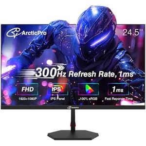 ArcticPro 24.5" Gaming Monitor 300Hz, FHD 1080p, IPS Panel, 1ms Response Time, Adaptive sync, PC Computer Monitor, 3-Sided Frameless, Ultra Slim, 100% sRGB, Bluelight Filter, HDMI *2, DP*2