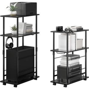 Height Adjustable Computer Tower Stand, 3-Tier CPU Holder Cart Printer Stand Mobile PC Laptop Standing Table Home Office Gaming Accessories with Rolling Wheels,26.4 * 45in