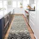 KUTA Moroccan Washable Runner Rug, 2.6x10 Non-Slip Vintage Black Navy Blue Boho Hallway Kitchen Rugs Ultra Soft Geometric Floor Carpet Runners for Bedroom Laundry Living Room (2'7" x 10' (Runner), Beige/Black Navy Blue)