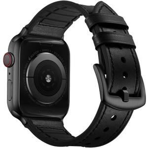 OUHENG Leather Bands Compatible with Apple Watch Band 49mm/46mm/45mm/44mm/42mm, Leather Rubber Hybrid Strap for iWatch Ultra 3/2/1 Series 11 10 9 8 7 6 5 4 3 2 1 SE 3/2/1, Black/Black