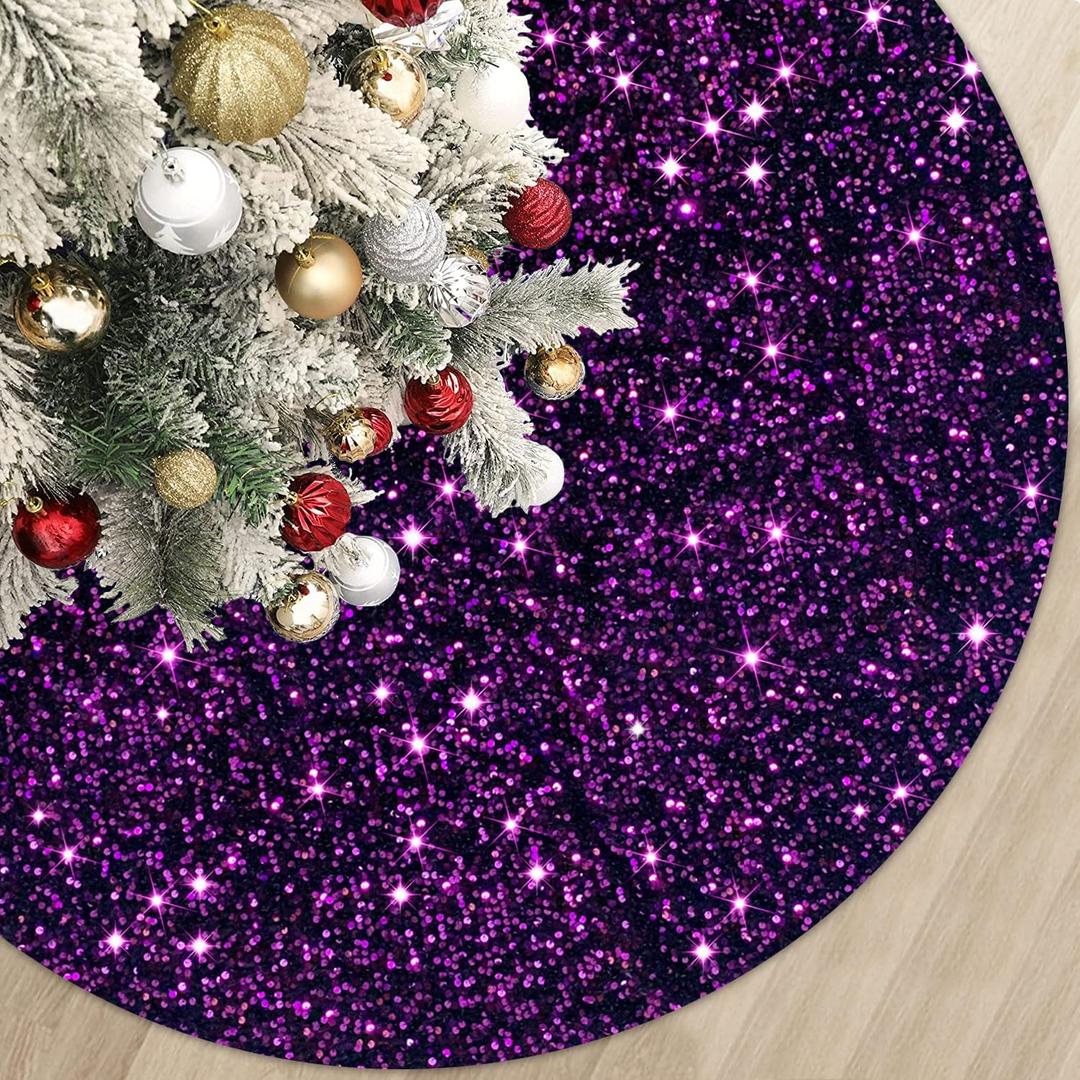 Purple Christmas Tree Skirts 21 Inch Mini Xmas Tree Skirt with Velvet Fabric Luxury Shiny Christmas Tree Mat Round Table TopTree Blanket Decoration for Happy New Year Christmas Party Holiday Birthday