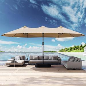 15FT Large Patio Umbrella with Base, Rectangular Double-Sided Crank Handle
