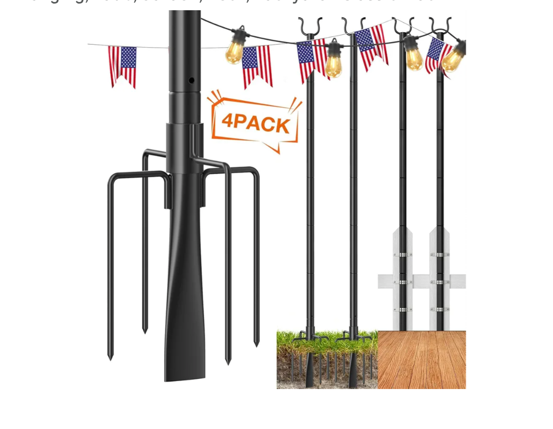 4 Pack String Light Poles Pro, Aluminum Waterproof Harder 9FT Light Poles for Outside String Lights with Hooks for Hanging, Patio, Garden, Deck, Backyard - Classic Black