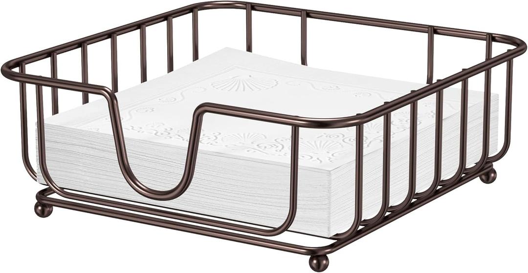 Napkin Holder for Table, Napkin Holders for Paper Napkins, GMFINE Flat Modern Napkin Holder for Kitchen Dining Table Countertops, Bronze, 6.9" x 6.9" x 2.2" Inside Size (Luncheon)