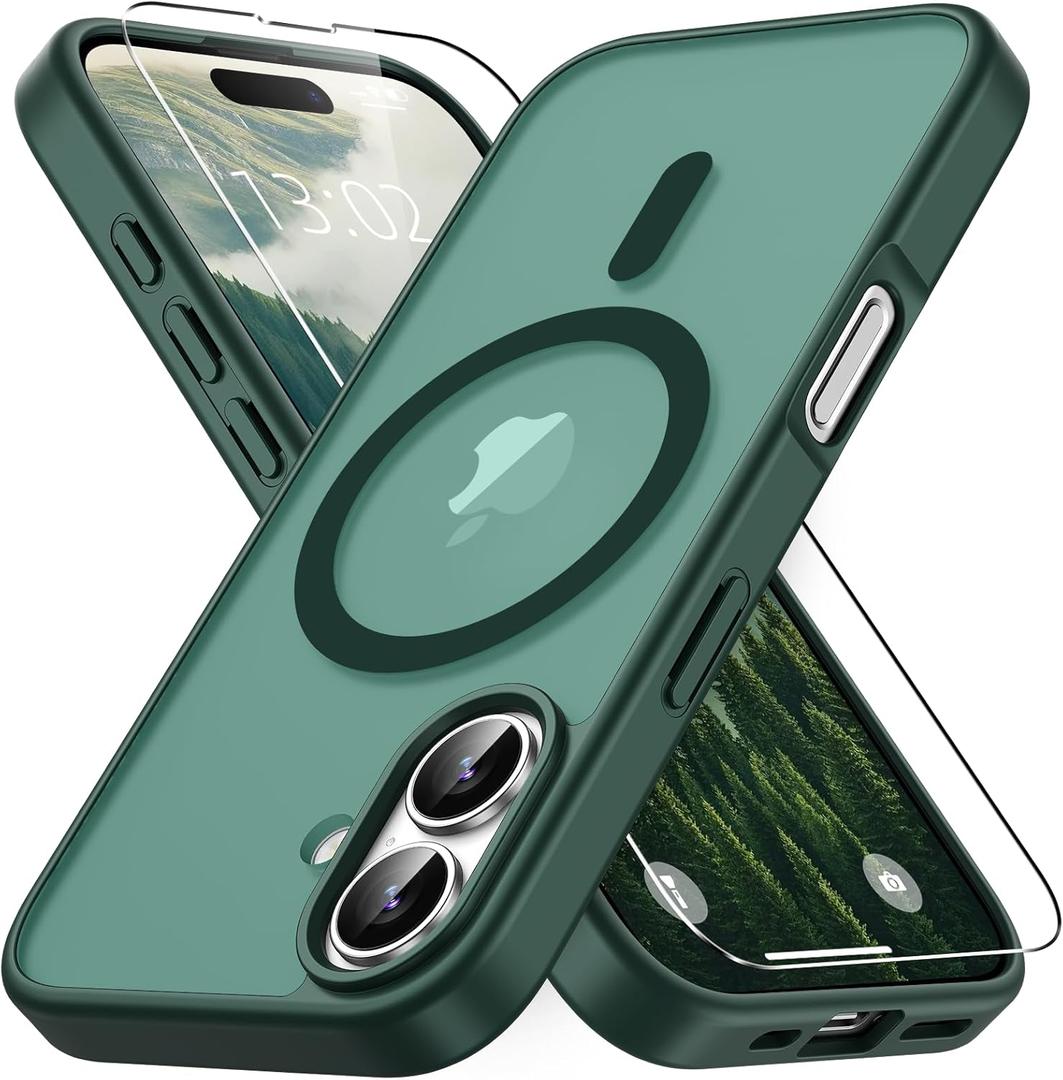 for iPhone 17 Case, Compatible with MagSafe, Magnetic Translucent Matte Slim Protective Cover with 1 Screen Protector - Military-Grade Drop Protection (Dark Green)