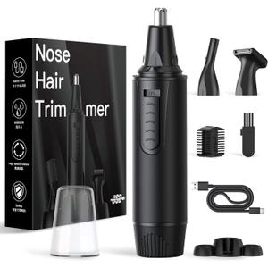 Nose Hair Trimmers for MenRechargeable Hair Trimmer 3 in 1 Painless Multifunctional Ear and Nose Hair Trimmer with IPX7 Waterproof Dual Edge Blades (Ink Black)