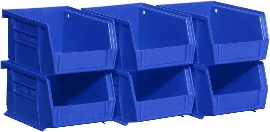 Akro-Mils 30210 AkroBins Plastic Storage Bins, Space-Saving Stackable Bins for Garage, Pantry, Craft Organization, 5" x 4" x 3", Blue, 6-Pack