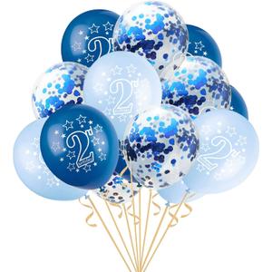 SHUNTAI Second Birthday Balloons Blue 2nd Happy Birthday Party Decorations Blue Latex Confetti Balloon for 2 Years Old Themes Birthday Party Supplies 15 Pack 12 inch