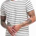 VEIISAR Men's Crewneck Striped T-Shirt Soft Elastic Cotton Tees L