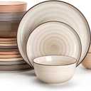 Sweese Plates and Bowls Sets, 18 Piece Dinnerware Set Porcelain Round Dinner Set for 6, Scratch Resistant Dishes Set, Dishwasher and Oven Microwave Safe Handpainted Swirl Dishware Sets, Neutral