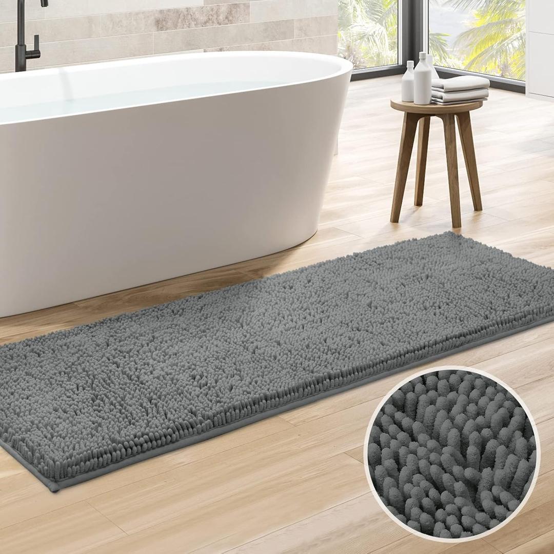 HOMEIDEAS Bathroom Rug Runner Grey 20x60 inch, Ultra Soft and Absorbent Non-Slip Long Bath Rug, Thick Chenille Plush Machine Washable Shower Floor Carpet (1'8" x 5' (Runner))