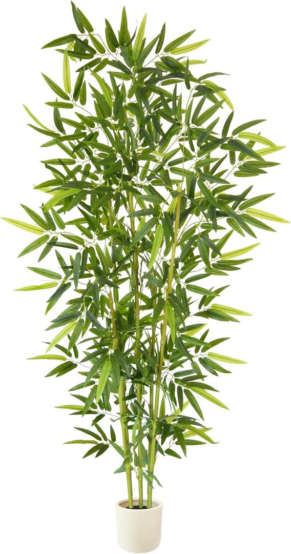 Warmplants 7ft Artificial Bamboo Tree, 84 Tall Fake Bamboo Plant with White Planter, Faux Trees with 5 Trunks for Indoor Outdoor Home Garden Livingroom Office Dcor