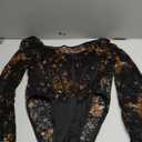 SweatyRocks Women's Sheer Floral Lace Long Sleeve Bodysuit Tops Sweetheart Neck Jumpsuit (Large, Black)