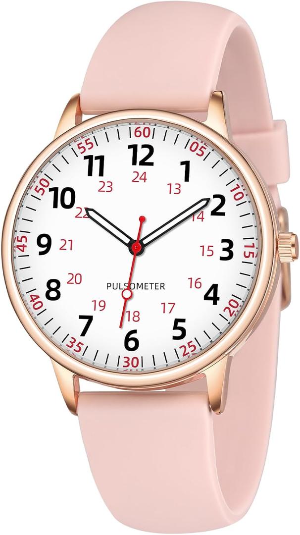 TWOPTION Nurse Watch for Women Waterproof Analog Silicone Watch with Second Hand Nursing Watch (Rose Gold)
