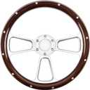 Universal Racing Steering Wheel 14 Inch 6 Bolt Silver Aluminum 3 Spoke Muscle Style Steering Wheel with Horn Button for Racing/Rally/Motor sports Rivet (Brown)