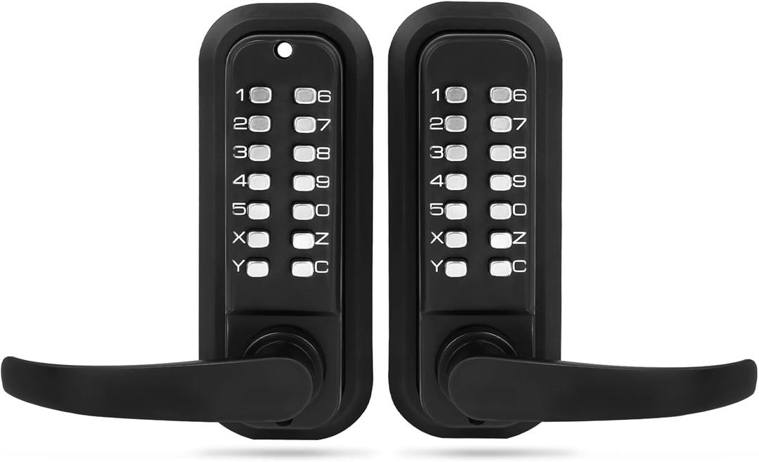 New Upgrade Double Sided Keypad Door Lock with Adjustable Deadlatch 2-3/8'' and 2-3/4'', Keyless Door Lock with Handle, Gate Lock for Outdoor Fences (Black)
