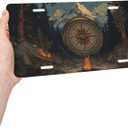 Front License Plate Cover, Nature Mountain Compass Car Decor Accessory Aluminum Metal Rust-Proof US Car Plate Novelty Vanity Tag Cover Decorative with 4 Holes for Men Women 6 * 12 in