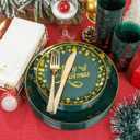 175Pcs Christmas Plates Disposable - Christmas Plastic Plate - Green Gold Xmas Dinnerware Sets for 25 Guests Include 50 Plates, 75 Silverware, 25Cups, 25Napkins for Xmas Party