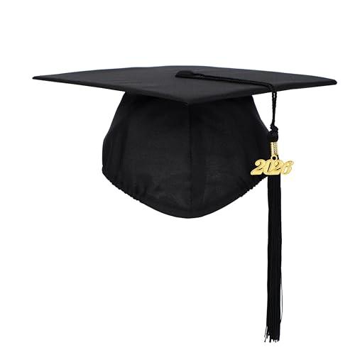 4 FtyFty Unisex Adult Matte Graduation Cap with Tassel Year Charm (Black)