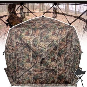 Extra Large Hunting Blind 4 Person with Portable Hunting Chair, 288/360 Degree See Through Pop up Ground Blinds for Deer Turkey Duck Hunting, Bow Hunting Adjust Windows with Silent Zipper (Camo BrownTree-288 Degree)