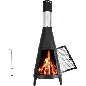 BDL Chiminea Outdoor Fireplace Outdoor Wood Burning Fire Pit, Free Standing Fireplace with Log Grate, Mesh Screen for Patio, Backyard, Garden-Black BDL Chiminea Outdoor Fireplace Outdoor Wood Burning Fire Pit, Free Standing Fireplace with Log Grate, Mesh Screen for Patio, Backyard, Garden-Black