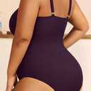 Women's Plus Size One Piece Swimsuit- Tummy Control Bathing Suit Ribbed Square Neck Swimwear 2025 (Purple, M)