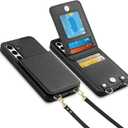 Vofolen for Samsung Galaxy S24+/ S24 Plus Wallet Case with Card Holder, Crossbody Lanyard Strap Leather Case with Magnetic Clasp Kickstand, Heavy Duty Protective Square Flip Cover for Women, 6.7" Black