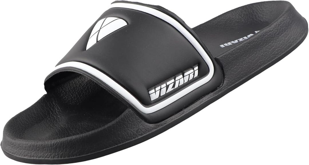 Vizari Adult Soccer Slide Sandals for Comfort and Convenience | Adult Sandals for Post-Game Recovery | Enjoy Casual Wear and Lightweight Feel with Men Flip Flops and Women Sandal (9, Black)