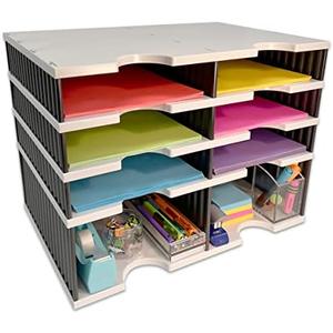 Ultimate Office Desk Letter Tray Organizer with Riser Storage Base – 6 Compartment Unit