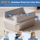 Jotesnew 2 Pack XL Stainless Steel Cat Litter Box with Lid and High Sides, 24" L x 16" W x 12" H Extra Large Metal Cat Litter Boxes for Big Cats, Leak-Proof, Non-Stick, Odor-Resistant, Includes Scoop