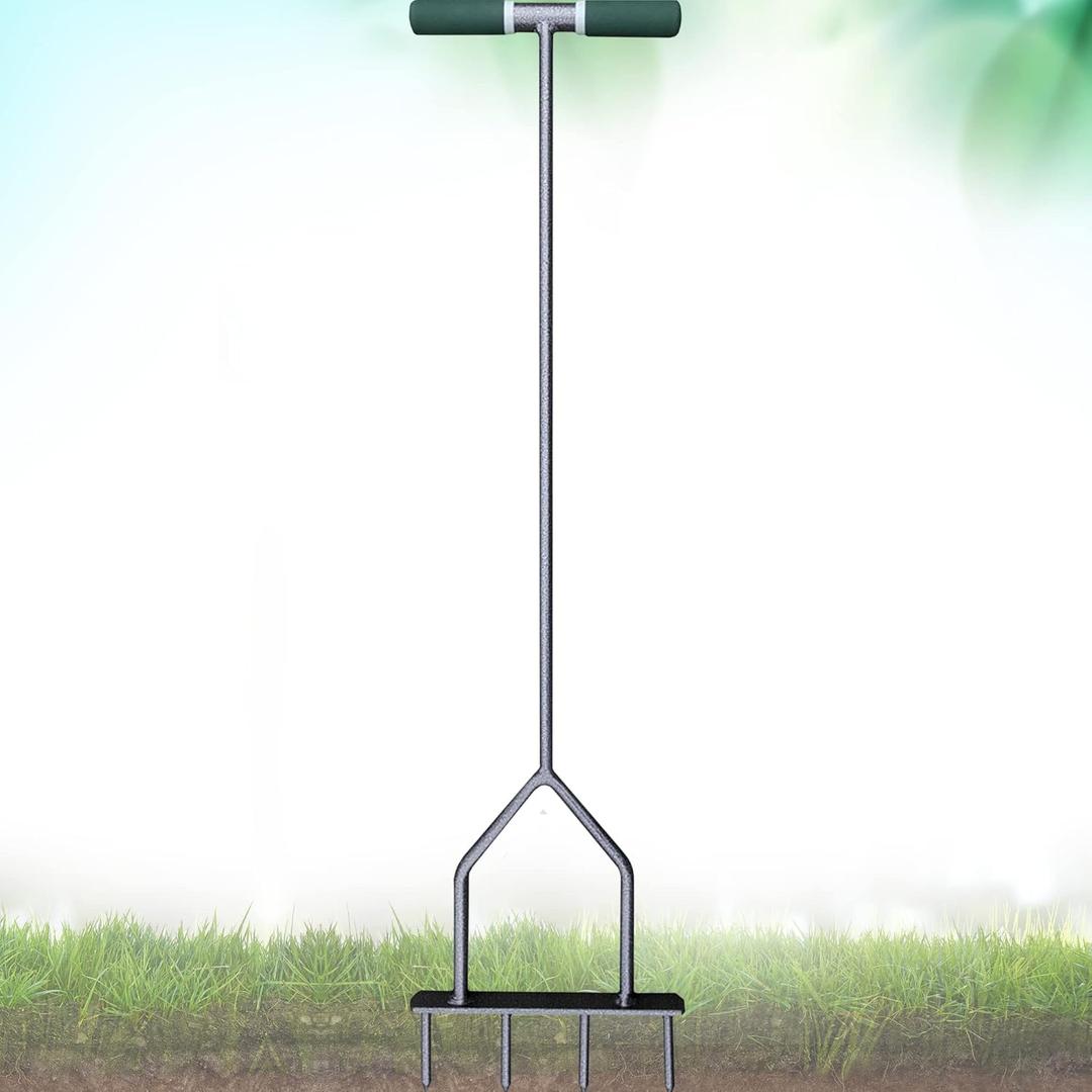 Gray Bunny Lawn Aerator Tool 37" - Lawn Dethatcher Core Aerator with 4 Spikes for Lawns, Great Yard Tools for Garden