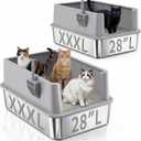 Jotesnew 2 Pack 28" Extra Large XXXL Stainless Steel Cat Litter Boxes with Lid Metal Cat Litterbox Pan for Big Cats and Multiple Cats, Anti-Leakage, Easy Cleaning, Include Scoop