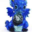 Dragon Statue Resin Dragon Figurine with Colorful Lights Crystal Ball Light Home Living Room Desk Office Festival Decorations (Blue)