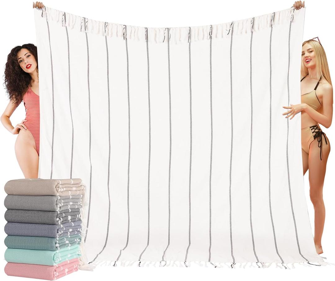 Oversized Turkish Beach Towel Blanket XXL Cotton Sandproof Towels Boho Woven Extra Large Big Sand Free Giant Throw Blankets Huge Quilt XL Picnic Camping Necessities Cloud For Adult Gifts White (XXXL(88x82 IN,224x208 CM))