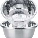 2 PCS 304 Stainless Steel Colander Strainers 5QT Metal Strainer With Mixing Bowl Large Colander For Kitchen Rice Washer Strainer Bowl for Washing Vegetables, Fruit, and Rice, Dishwasher Safe