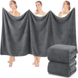 SmoothNovelty 2 Pcs Oversized Bath Towels 40 x 80 Inch, Extra Large Bath Sheets Microfiber Lightweight & Quick Dry, Jumbo Shower Towels for Adults Beach, Gym, Pool, Spa, Travel (Dark Gray)