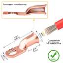 2 x 10pcs 1/0 AWG-3/8(M10) Battery Lugs Heavy Duty Wire Lugs Ring Terminal 0 Guage terminals Battery Cable Ends/Terminal Connectors with 3:1 Heat Shrink Tubing (Bare-Copper)