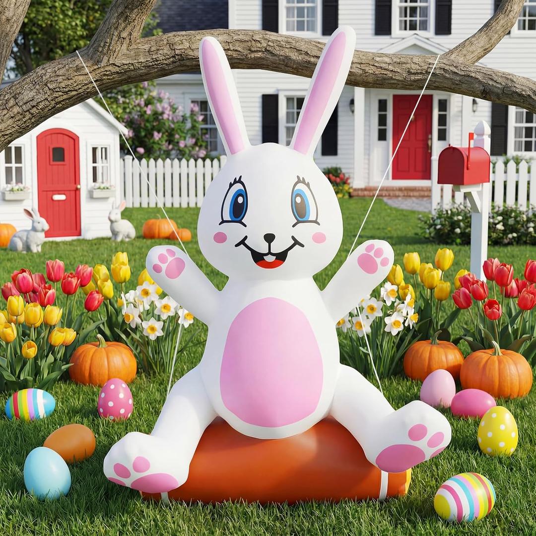 4FT Easter Inflatables Outdoor Decorations,Bunny Hanging Blow Up Yard Decorations, Built-in LED Lights Easter Inflatable for Garden, Lawn, Holiday Party Decoration