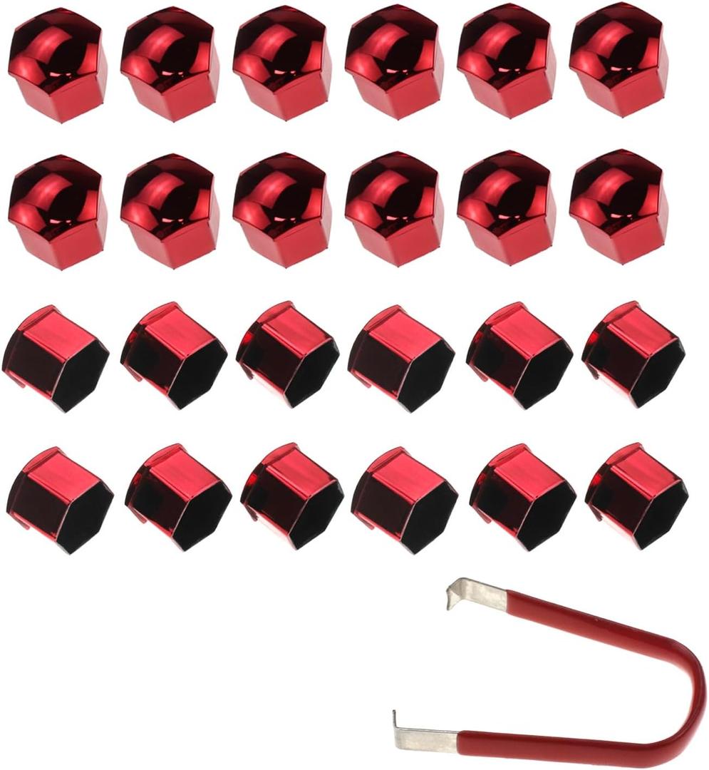 24pcs Wheel Nut Cap 17mm Wheel Bolt Nut Caps Covers,Universal Anti-Rust Car Tire Nut Caps Bolt Cover,Hexagonal Plastic Tire Bolt with Removal Tool (Red)