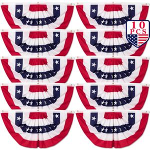 10 PCS 4th of July Decorations, 1.5 x 3 FT Patriotic American Flag Banner, USA Pleated Fan Flags Bunting US Half Fan Flag Independence Day Fourth of July Memorial Day Outdoor Home Garden Fence Decor